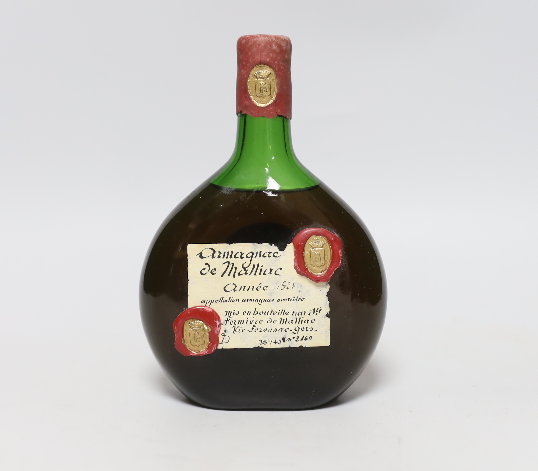 A bottle of Armagnac de Malliac bottled in 1988 with date on the bottle